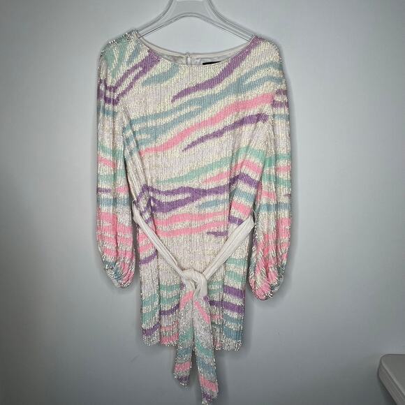 Retrofête Pastel Rainbow Zebra Sequin Grace Mini Dress Size XS - Picture 2 of 8